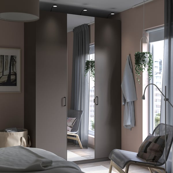 PAX / FORSAND/ÅHEIM wardrobe combination, dark grey/mirror glass, 150x60x236 cm