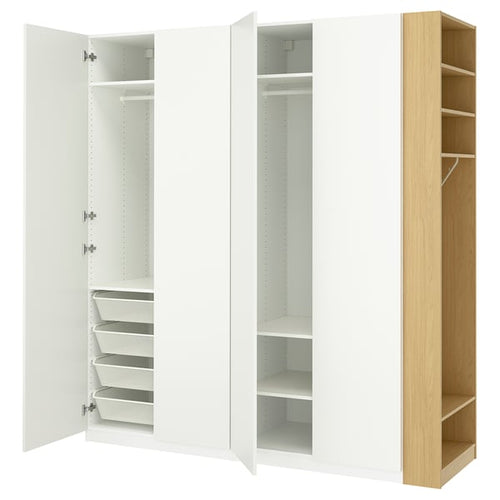 PAX / FORSAND wardrobe combination, white white/oak effect, 220x60x236 cm
