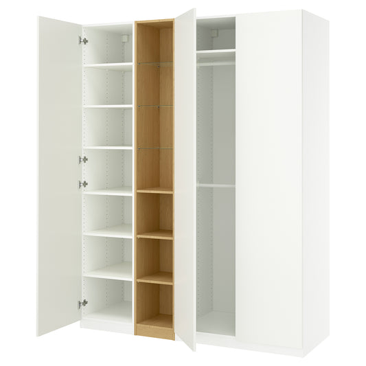 PAX / FORSAND wardrobe combination, white white/oak effect, 185x60x236 cm