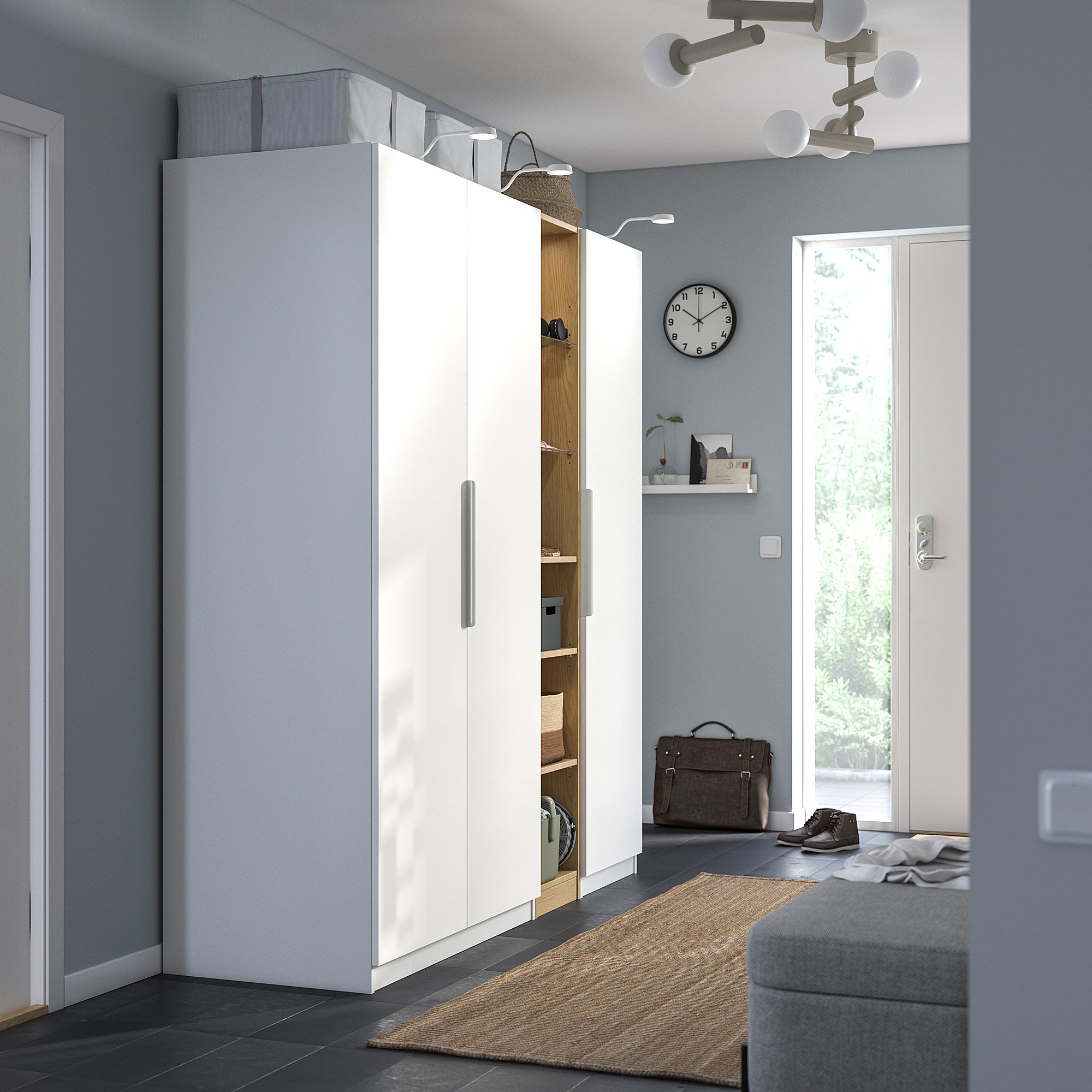 PAX / FORSAND wardrobe combination, white white/oak effect, 185x60x201 cm