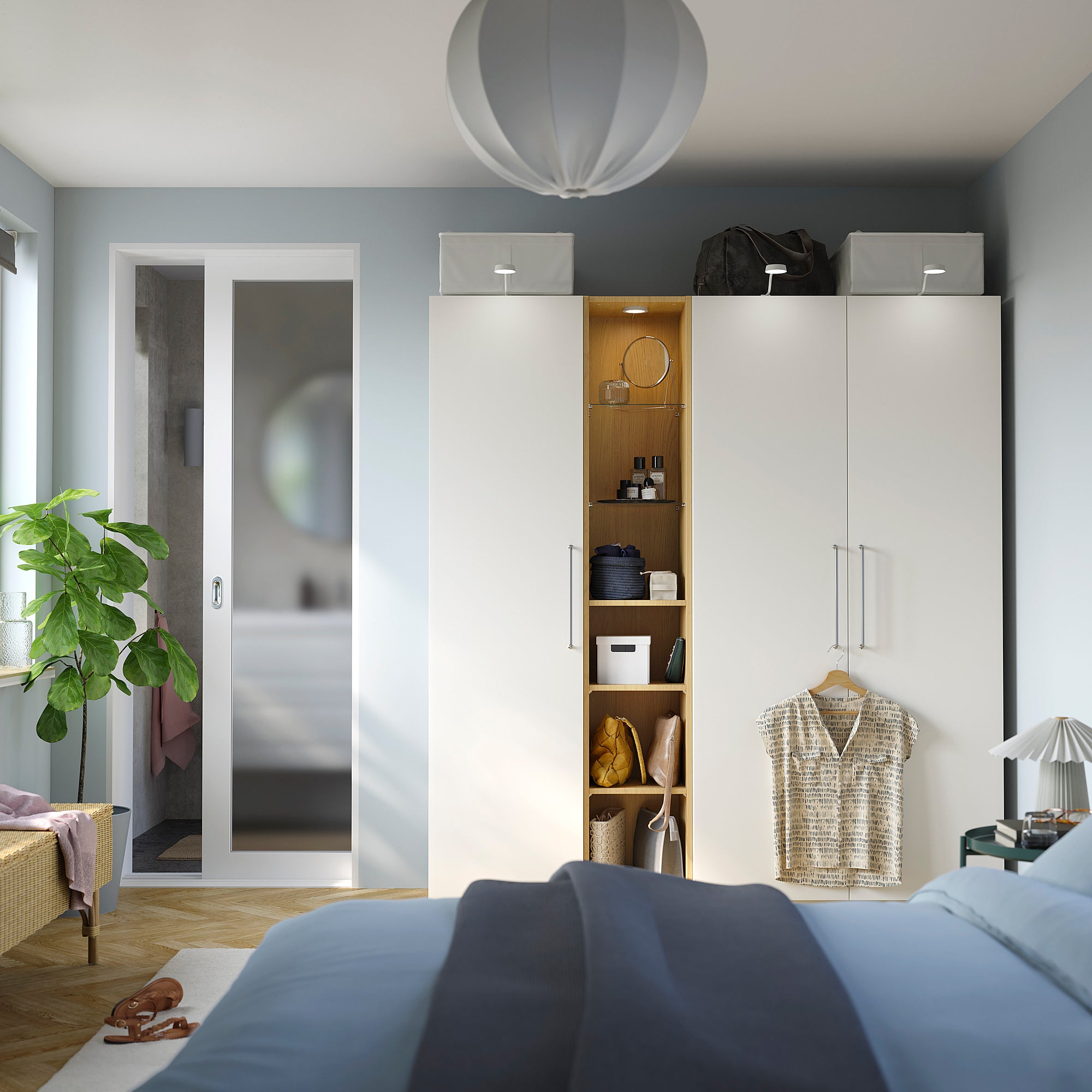 PAX / FORSAND wardrobe combination, white white/oak effect, 185x60x201 cm