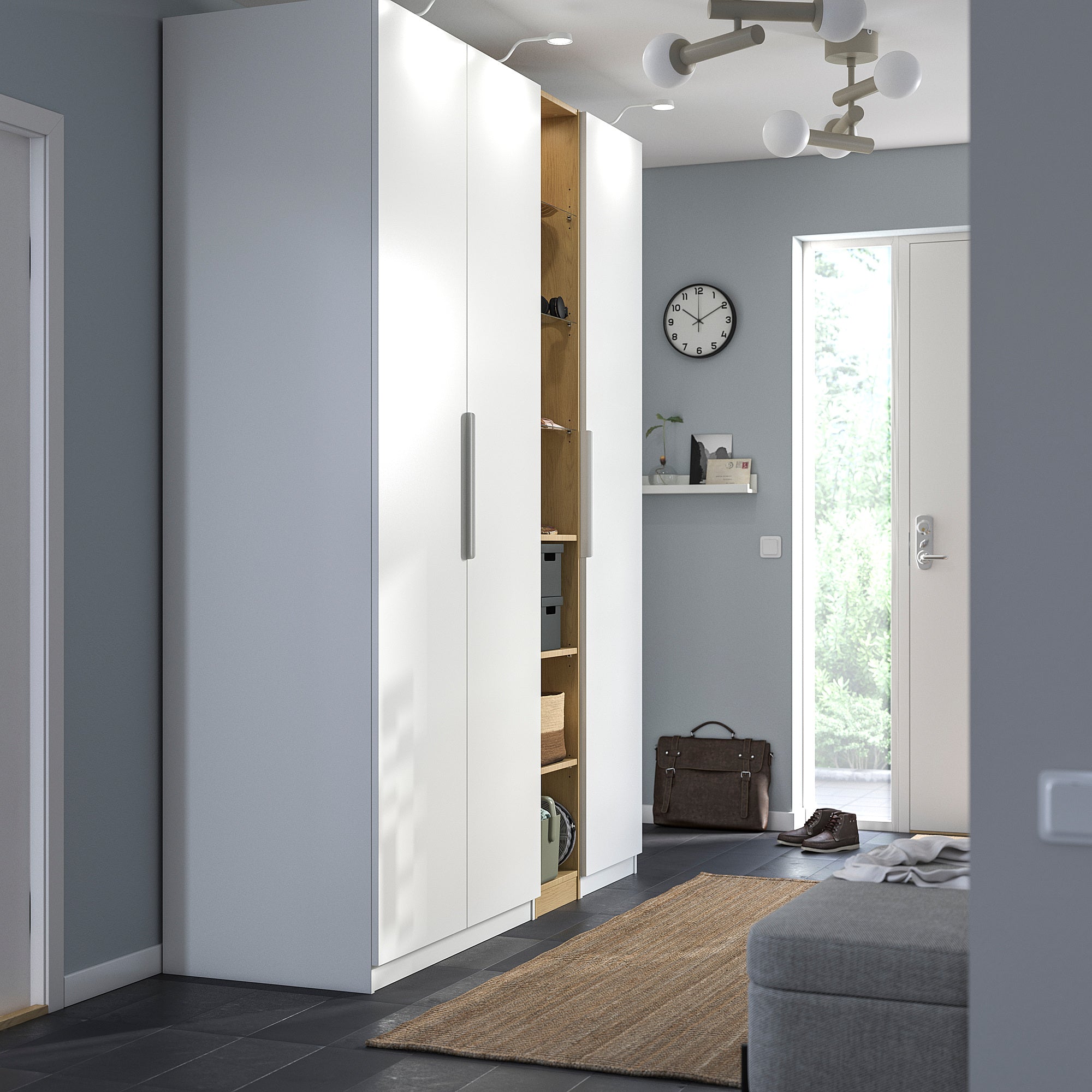 PAX / FORSAND wardrobe combination, white white/oak effect, 185x60x236 cm