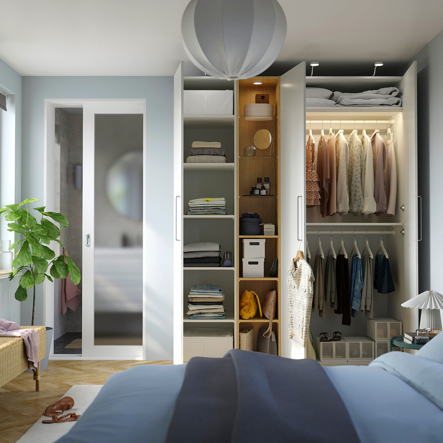 PAX / FORSAND wardrobe combination, white white/oak effect, 185x60x236 cm