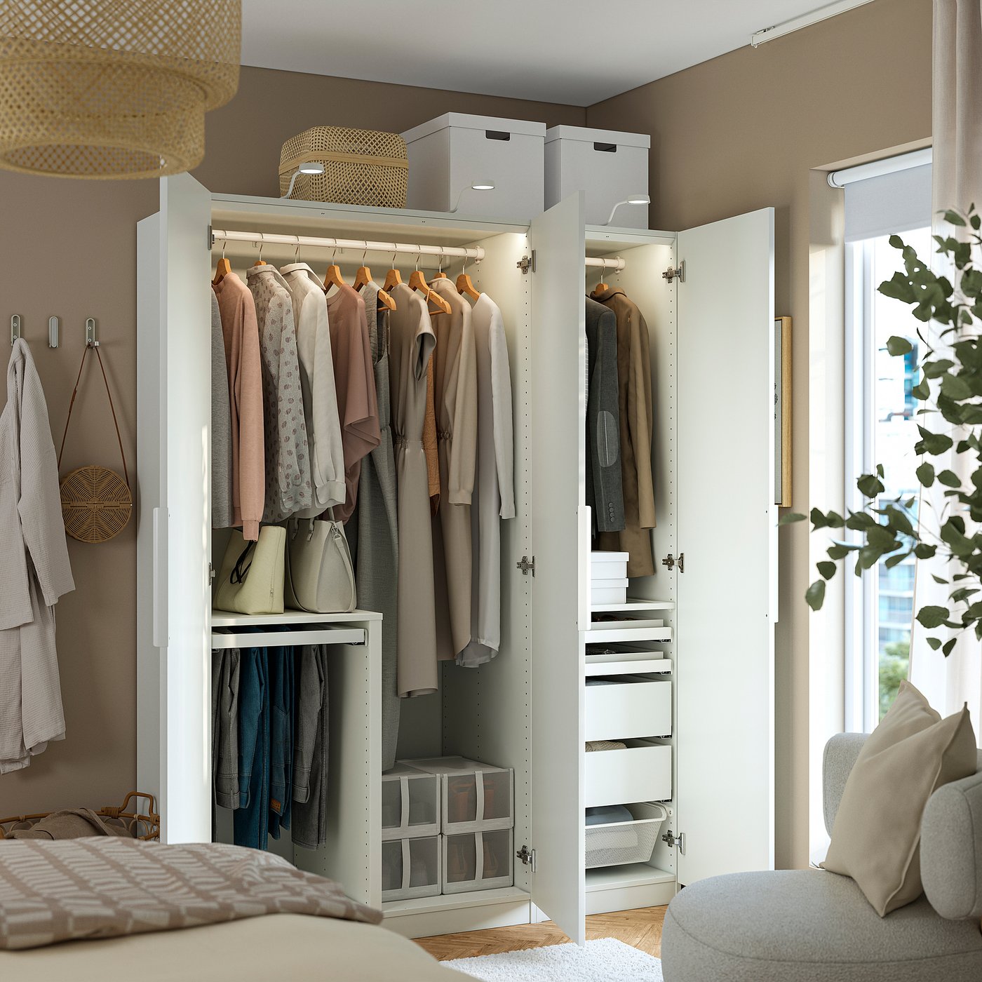 PAX / FORSAND wardrobe combination, white/white, 150x60x201 cm
