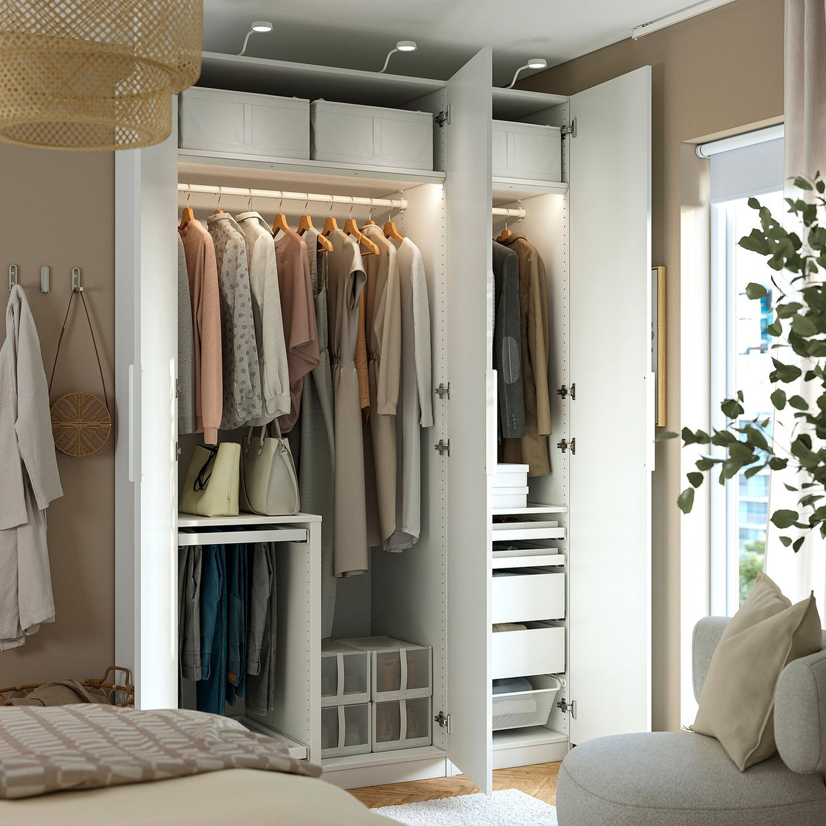 PAX / FORSAND wardrobe combination, white/white, 150x60x236 cm
