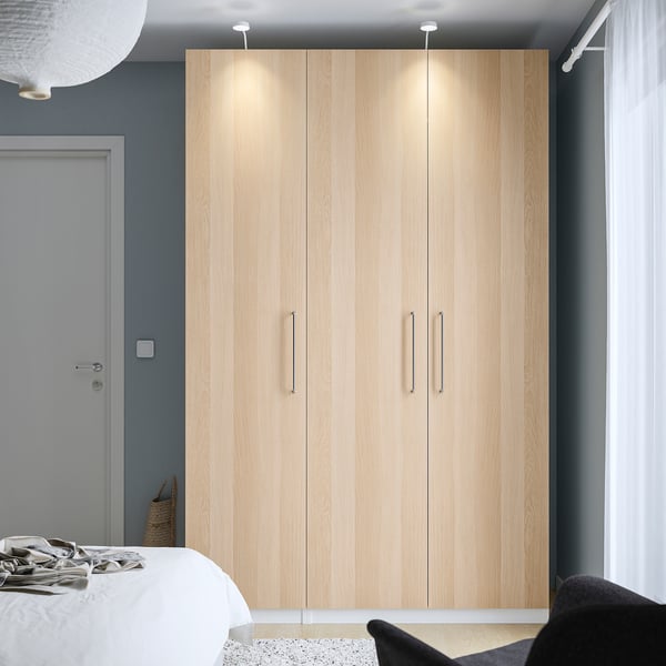 PAX / FORSAND wardrobe combination, white/white stained oak effect, 150x60x236 cm