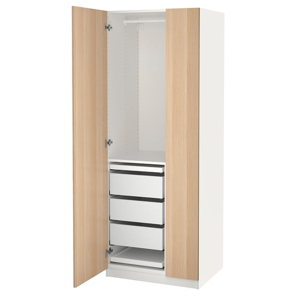 PAX / FORSAND wardrobe combination, white/white stained oak effect, 75x60x201 cm