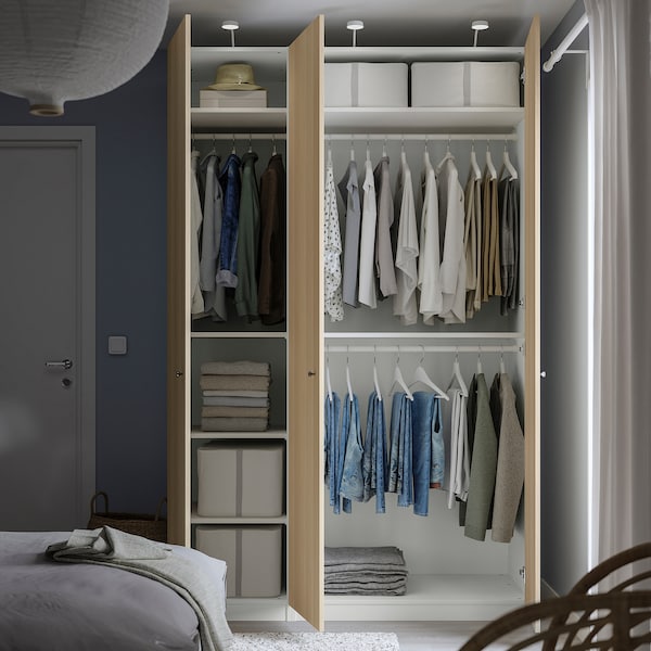 PAX / FORSAND - Wardrobe combination, white / oak effect with white stain,150x60x236 cm