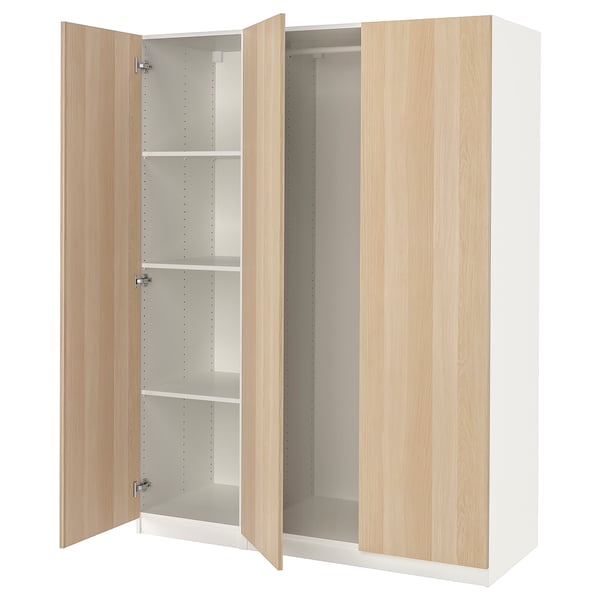 PAX / FORSAND wardrobe combination, white/white stained oak effect, 150x60x201 cm
