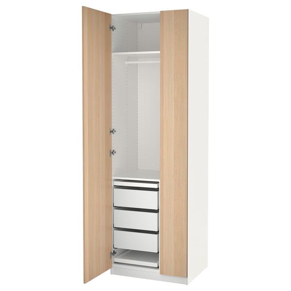 PAX / FORSAND wardrobe combination, white/white stained oak effect, 75x60x236 cm