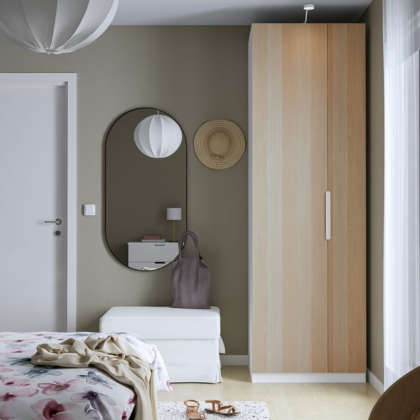 PAX / FORSAND wardrobe combination, white/white stained oak effect, 75x60x236 cm