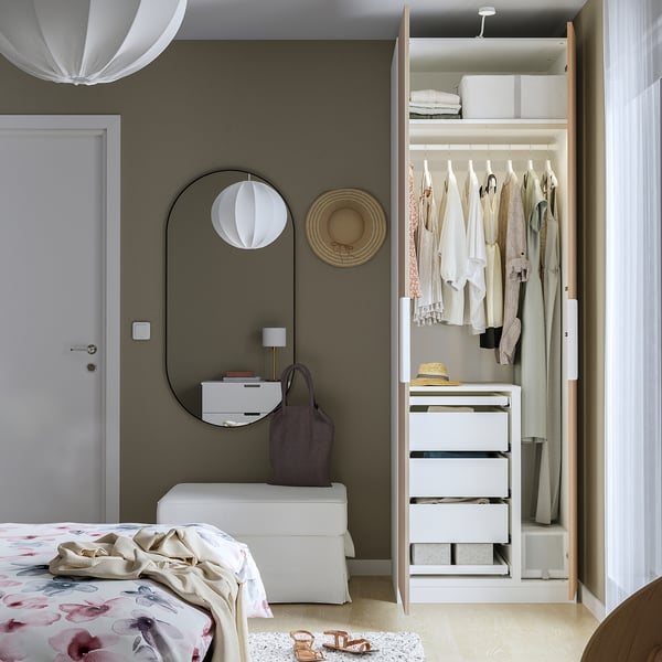 PAX / FORSAND wardrobe combination, white/white stained oak effect, 75x60x236 cm