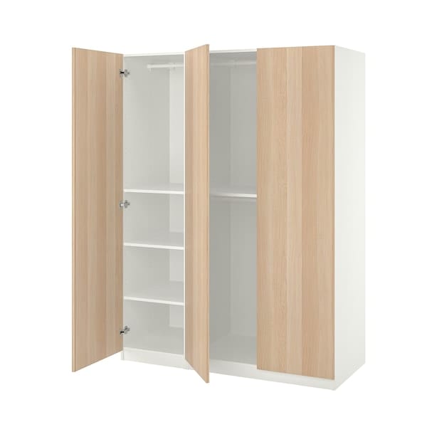 PAX / FORSAND - Wardrobe combination, white / oak effect with white stain,150x60x201 cm