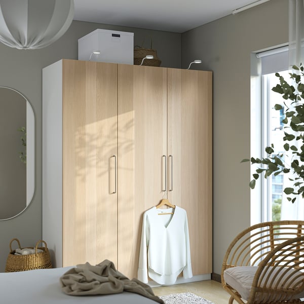 PAX / FORSAND - Wardrobe combination, white / oak effect with white stain,150x60x201 cm