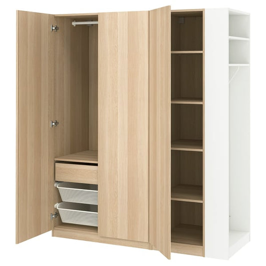 PAX / FORSAND wardrobe combination, oak effect with white stain oak effect with white/white stain, 150x60x201 cm Wardrobe combination, oak effect with white stain oak effect with white/white stain,150x60x201 cm