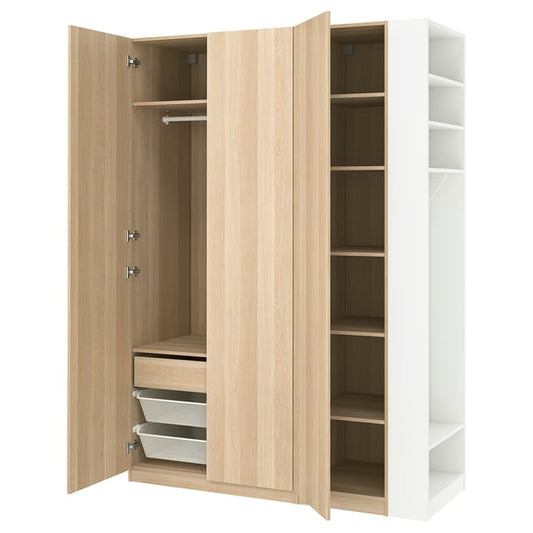 PAX / FORSAND wardrobe combination, oak effect with white stain oak effect with white/white stain, 150x60x236 cm Wardrobe combination, oak effect with white stain oak effect with white/white stain,150x60x236 cm