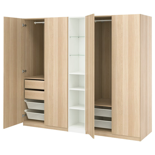 PAX / FORSAND wardrobe combination, white stained oak effect white stained oak effect/white, 235.0x201.2x60.0 cm