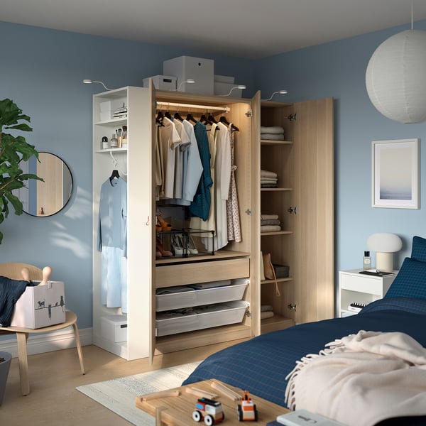 PAX / FORSAND wardrobe combination, oak effect with white stain oak effect with white/white stain, 150x60x201 cm Wardrobe combination, oak effect with white stain oak effect with white/white stain,150x60x201 cm