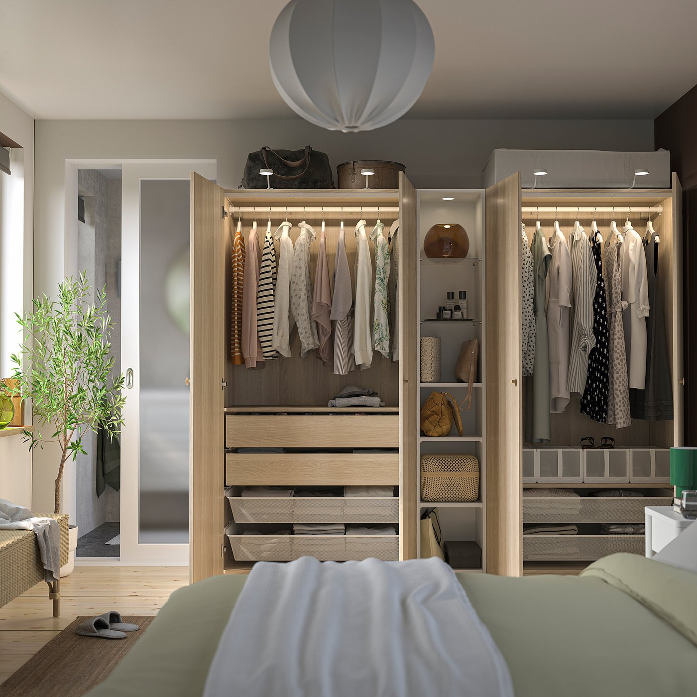 PAX / FORSAND wardrobe combination, white stained oak effect white stained oak effect/white, 235x60x201 cm