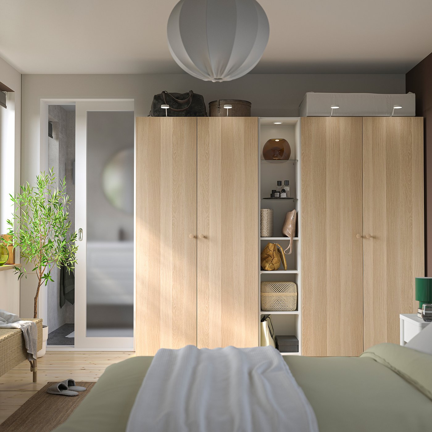 PAX / FORSAND wardrobe combination, white stained oak effect white stained oak effect/white, 235x60x201 cm