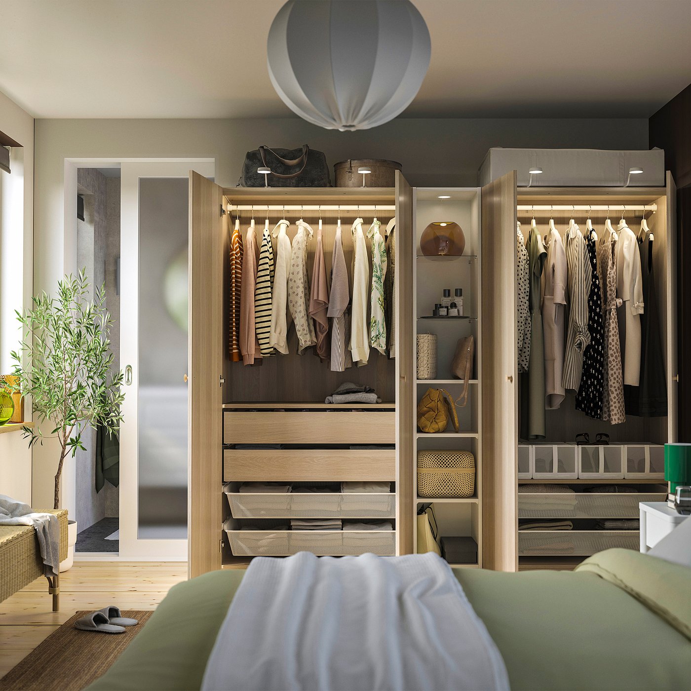 PAX / FORSAND wardrobe combination, white stained oak effect white stained oak effect/white, 235x60x201 cm