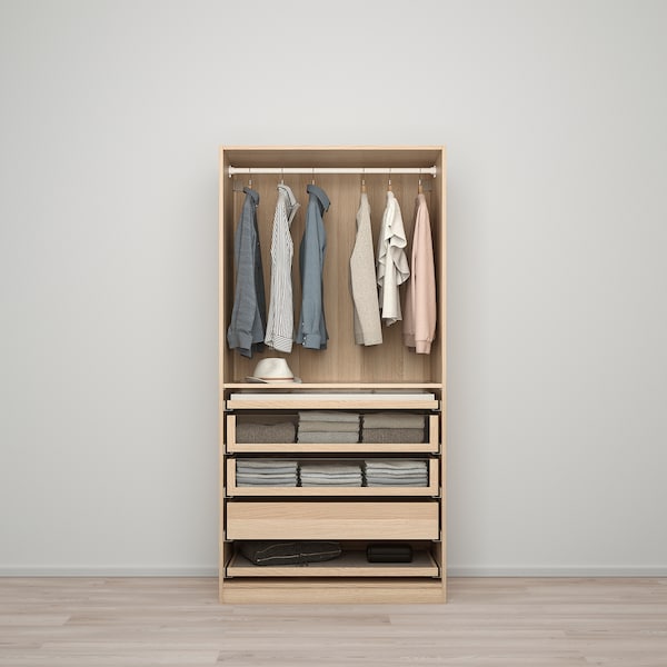 PAX / FORSAND - Combination of wardrobe, oak effect with white stain / oak effect with white stain,100x60x201 cm