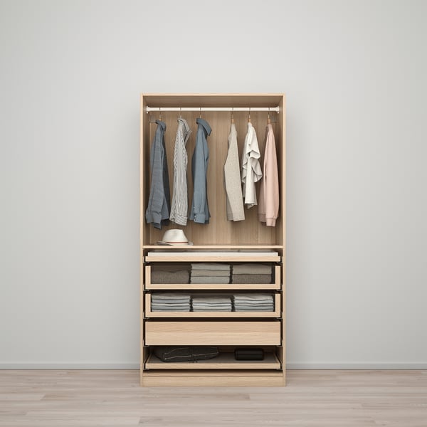 PAX / FORSAND wardrobe combination, white stained oak effect/white stained oak effect, 100x60x201 cm