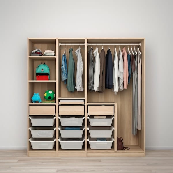 Ikea PAX / FORSAND - Combination of wardrobe, oak effect with white stain / oak effect with white stain,200x60x201 cm