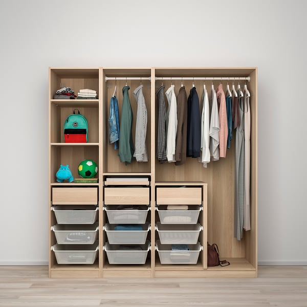 PAX / FORSAND wardrobe combination, white stained oak effect/white stained oak effect, 200x60x201 cm