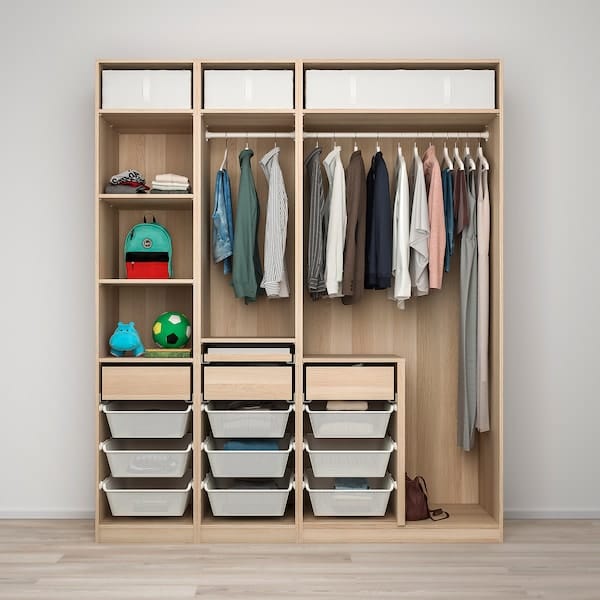 Ikea PAX / FORSAND - Combination of wardrobe, oak effect with white stain / oak effect with white stain,200x60x236 cm