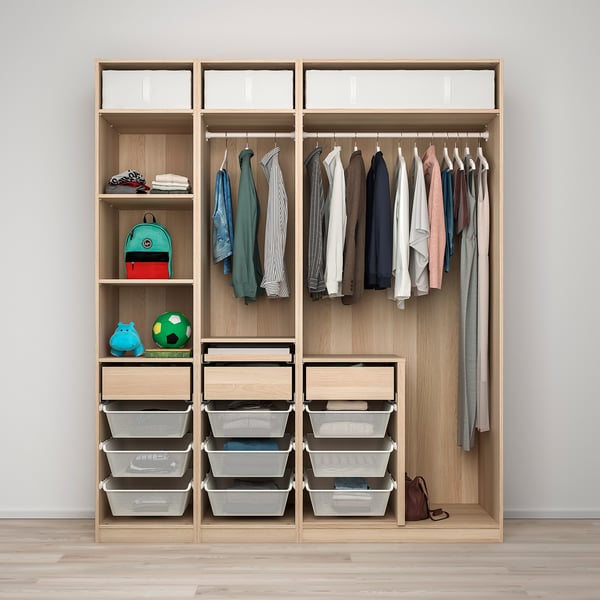 PAX / FORSAND wardrobe combination, white stained oak effect/white stained oak effect, 200x60x236 cm