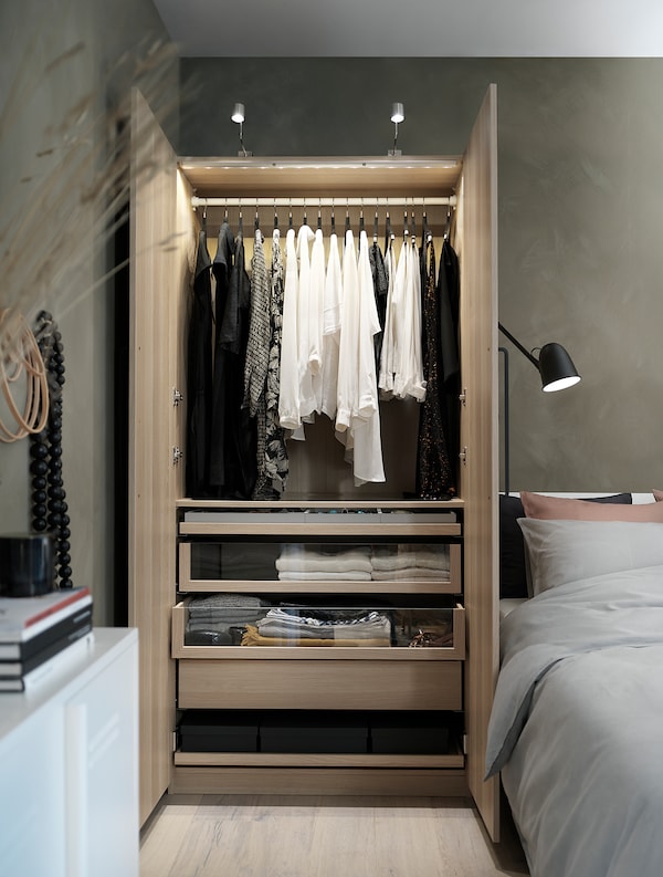 PAX / FORSAND - Combination of wardrobe, oak effect with white stain / oak effect with white stain,100x60x201 cm