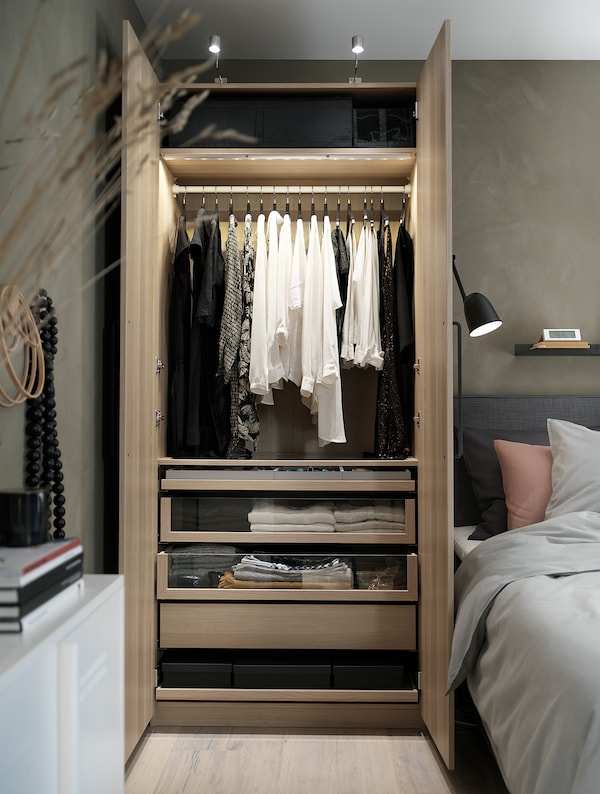 PAX / FORSAND - Combination of wardrobe, oak effect with white stain/ oak effect with white stain,100x60x236 cm