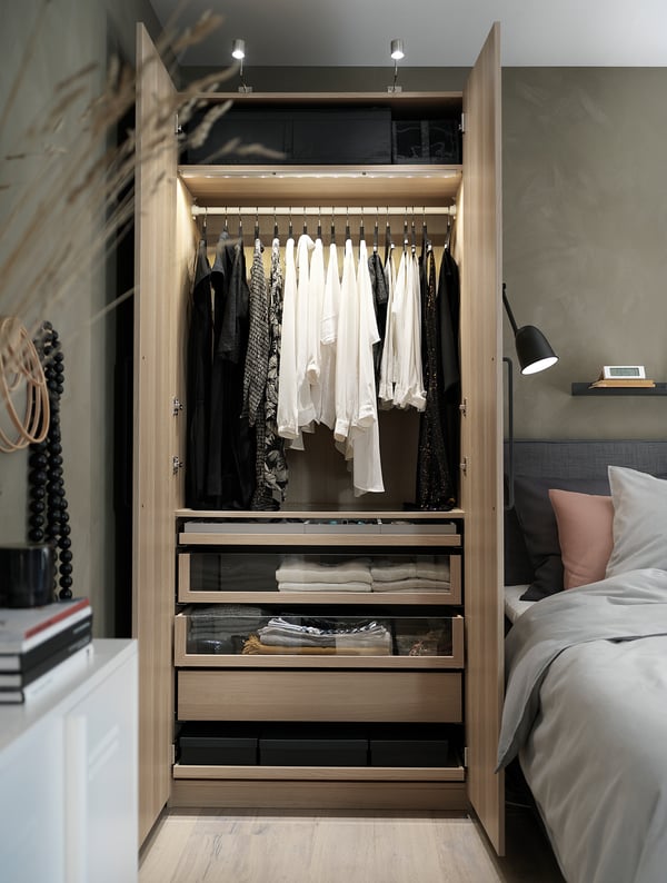 PAX / FORSAND wardrobe combination, white stained oak effect/white stained oak effect, 100x60x236 cm