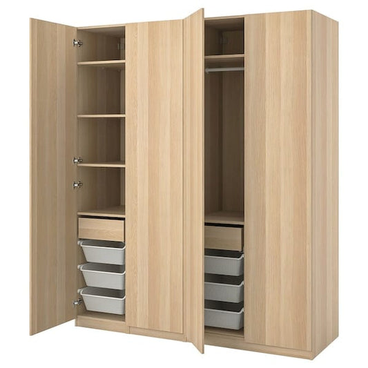 Ikea PAX / FORSAND - Combination of wardrobe, oak effect with white stain / oak effect with white stain,200x60x236 cm