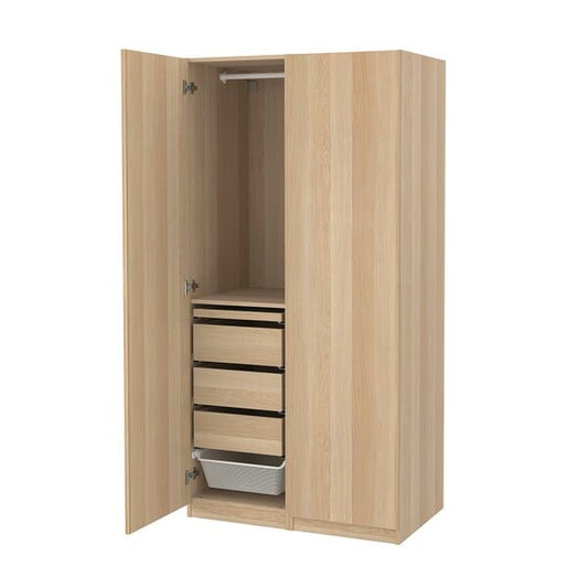 Ikea PAX / FORSAND - Combination of wardrobe, oak effect with white stain / oak effect with white stain,100x60x201 cm