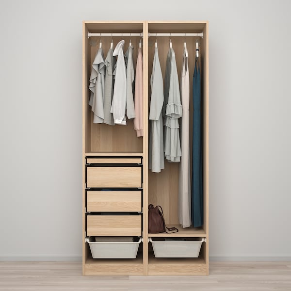 PAX / FORSAND - Combination of wardrobe, oak effect with white stain / oak effect with white stain,100x60x201 cm