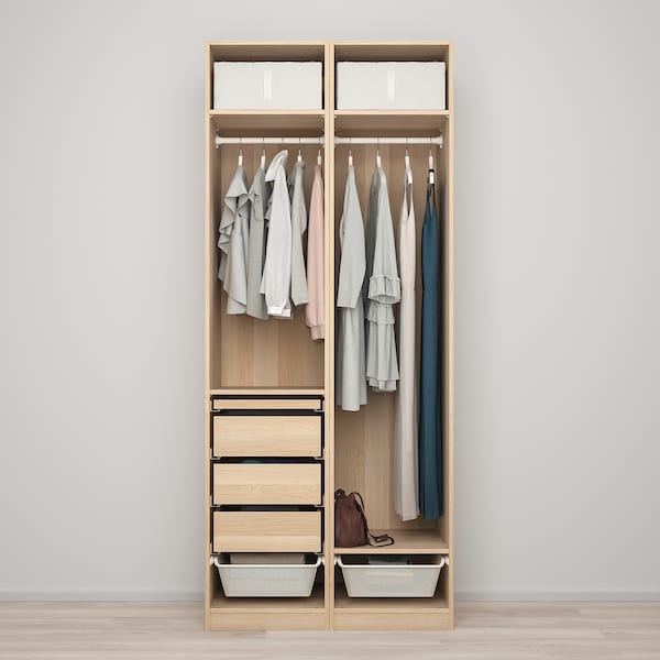 PAX / FORSAND - Combination of wardrobe, oak effect with white stain/ oak effect with white stain,100x60x236 cm