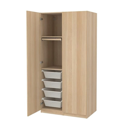 Ikea PAX / FORSAND - Combination of wardrobe, oak effect with white stain / oak effect with white stain,100x60x201 cm