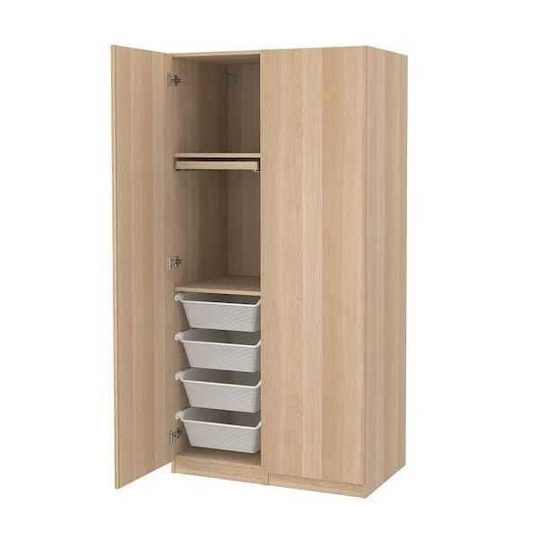 PAX / FORSAND - Combination of wardrobe, oak effect with white stain / oak effect with white stain,100x60x201 cm