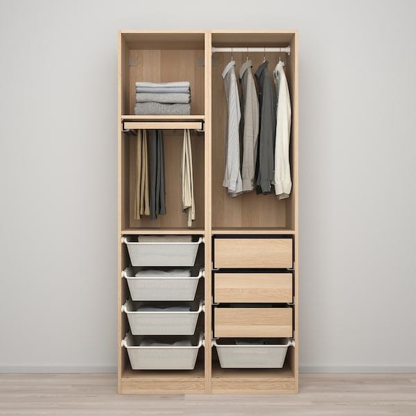 Ikea PAX / FORSAND - Combination of wardrobe, oak effect with white stain / oak effect with white stain,100x60x201 cm