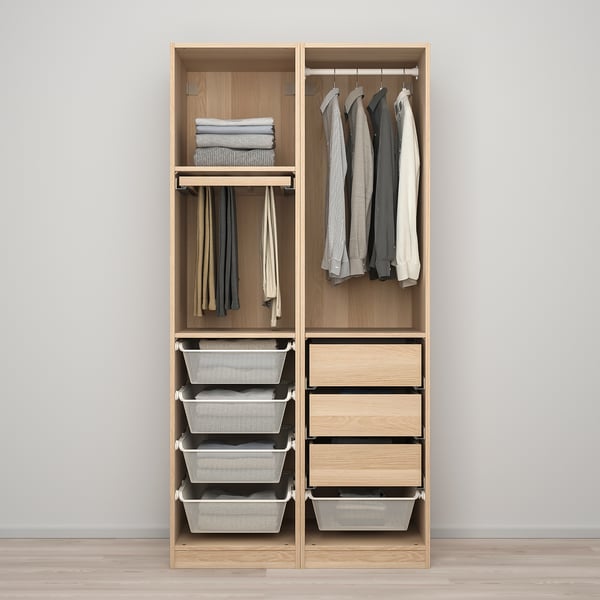 PAX / FORSAND wardrobe combination, white stained oak effect/white stained oak effect, 100x60x201 cm