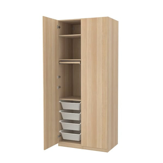 Ikea PAX / FORSAND - Combination of wardrobe, oak effect with white stain/ oak effect with white stain,100x60x236 cm