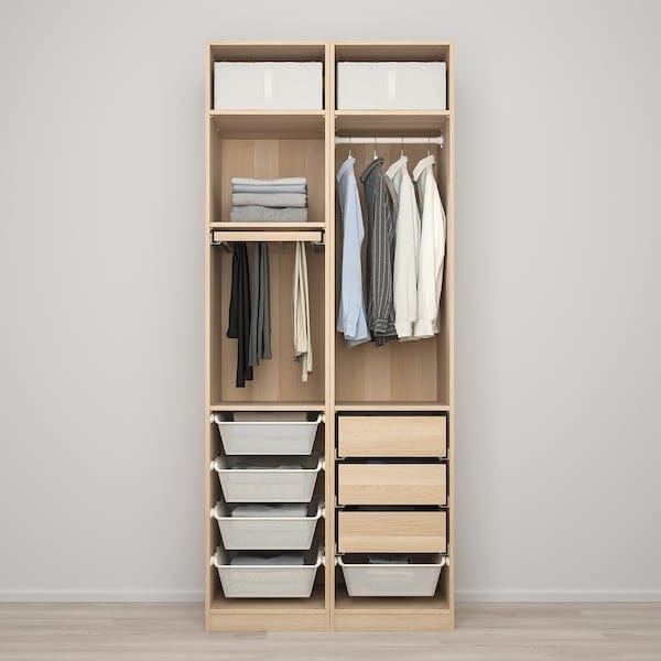 Ikea PAX / FORSAND - Combination of wardrobe, oak effect with white stain/ oak effect with white stain,100x60x236 cm