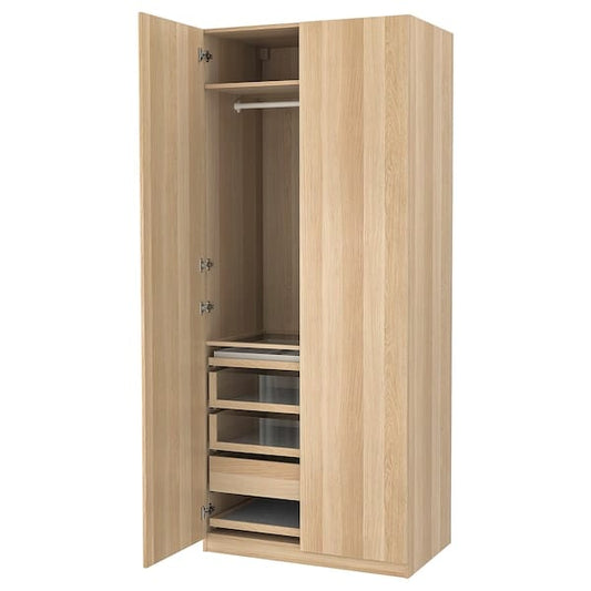 Ikea PAX / FORSAND - Combination of wardrobe, oak effect with white stain/ oak effect with white stain,100x60x236 cm