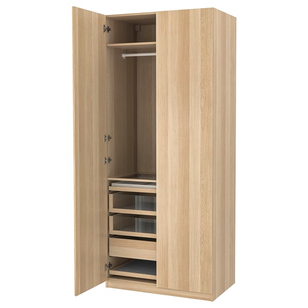 PAX / FORSAND wardrobe combination, white stained oak effect/white stained oak effect, 100x60x236 cm