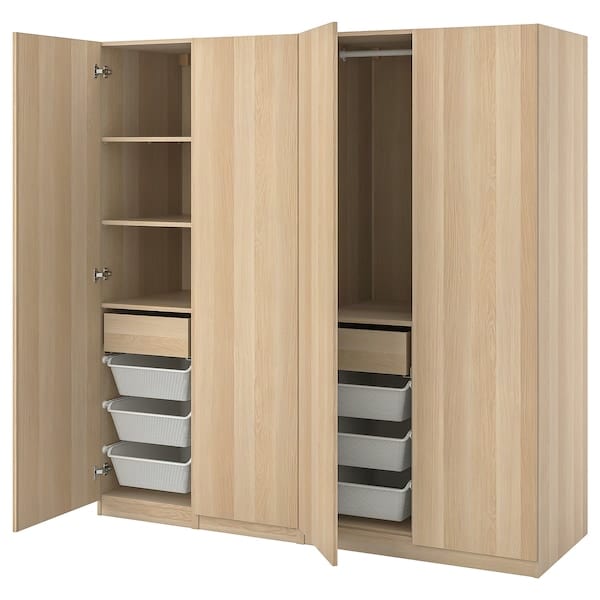 Ikea PAX / FORSAND - Combination of wardrobe, oak effect with white stain / oak effect with white stain,200x60x201 cm