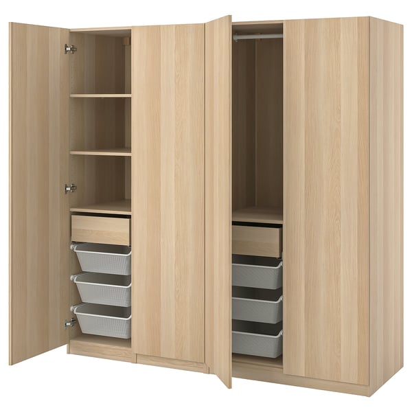 PAX / FORSAND wardrobe combination, white stained oak effect/white stained oak effect, 200x60x201 cm