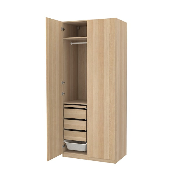 PAX / FORSAND - Combination of wardrobe, oak effect with white stain/ oak effect with white stain,100x60x236 cm