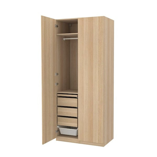 Ikea PAX / FORSAND - Combination of wardrobe, oak effect with white stain/ oak effect with white stain,100x60x236 cm